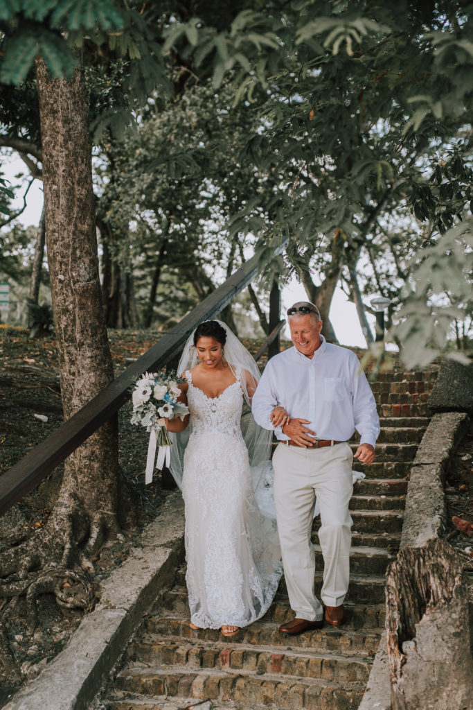 bride and father walking down the aisle at St. Lucia wedding