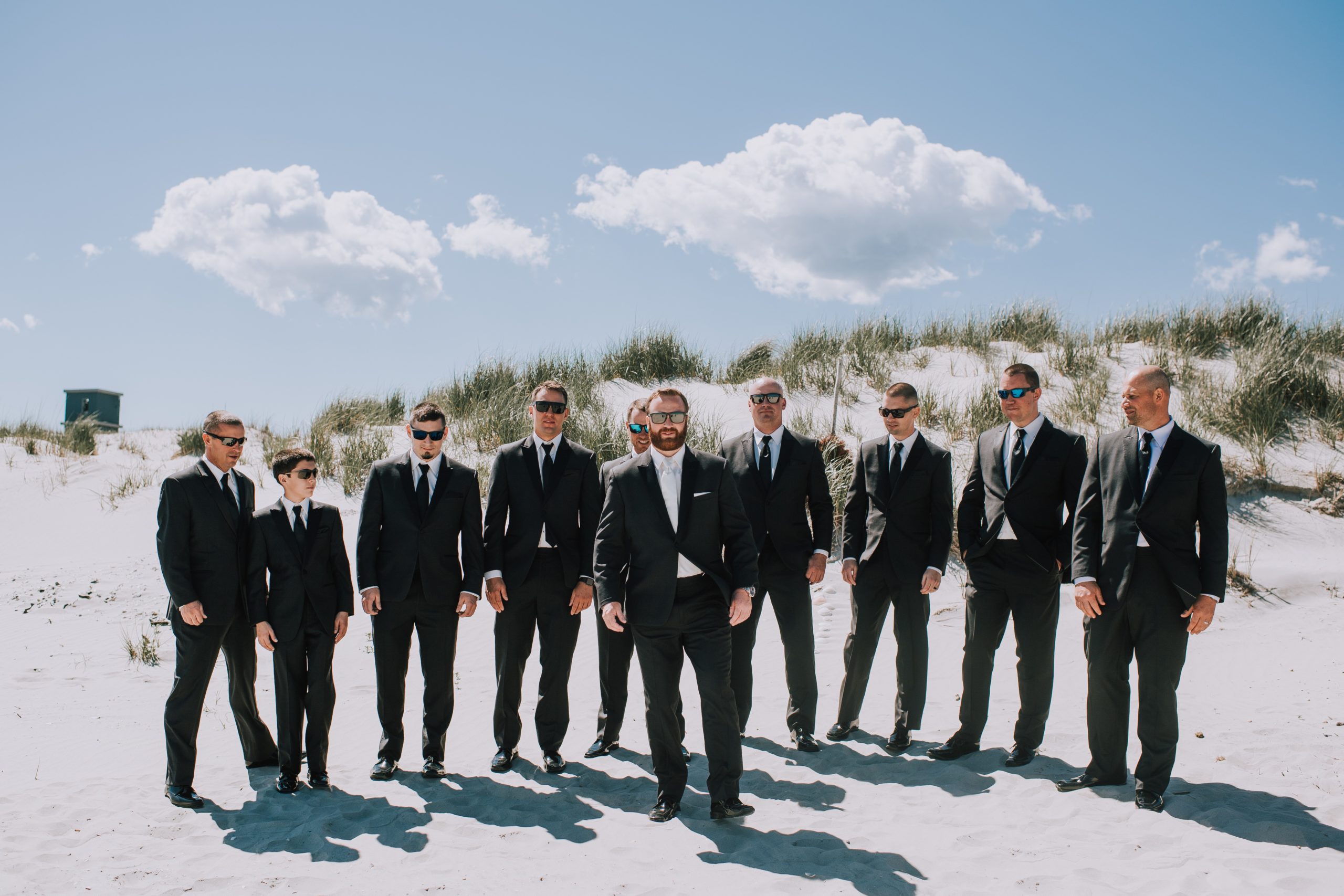 groomsmen in sunnies for jersey shore wedding